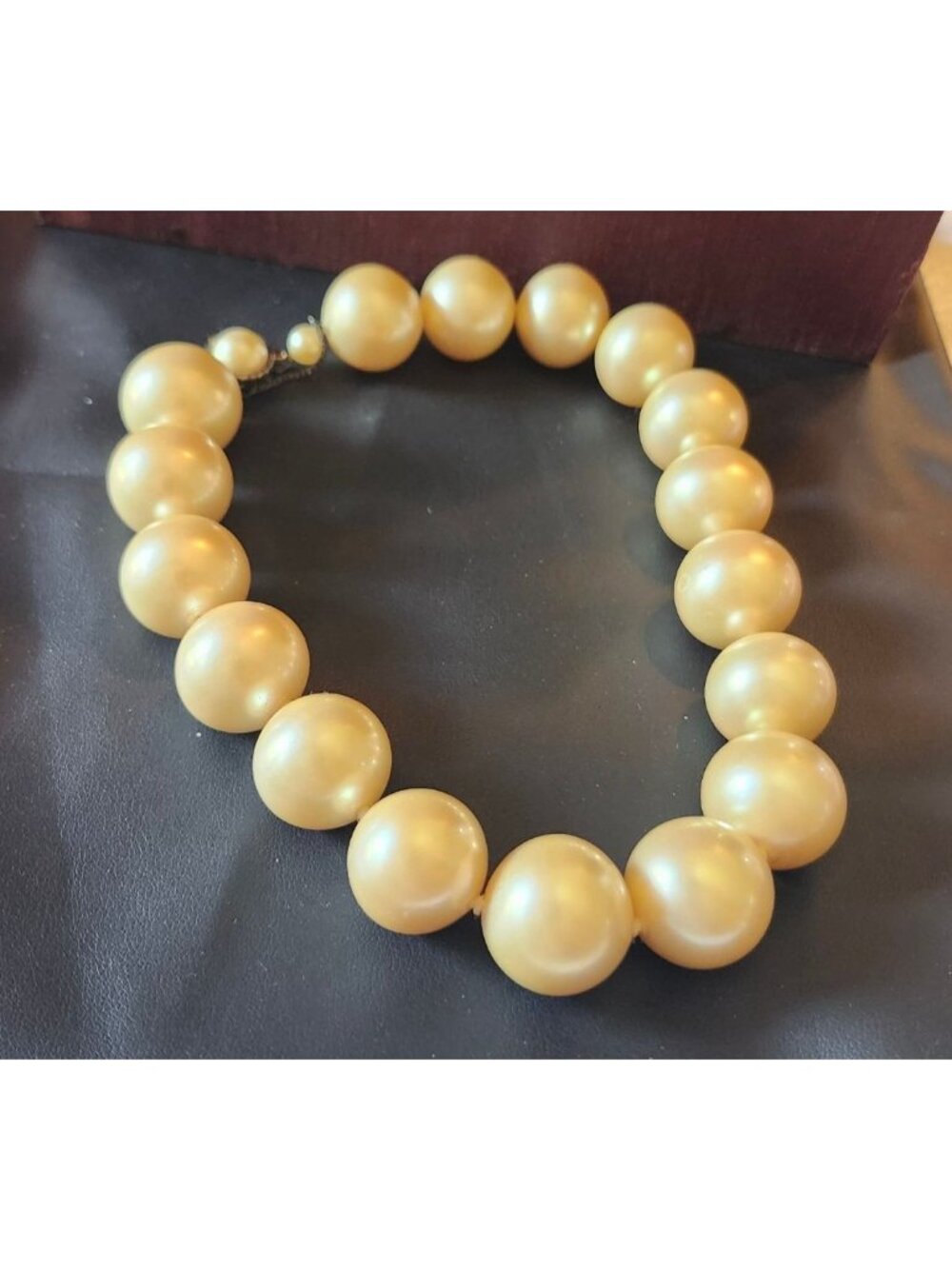 Vintage Gold-Tone Glass Faux Pearl Necklace 925 Clasp - High-Quality Statement J - Picture 6 of 8